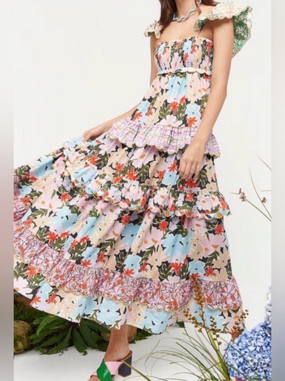 Celia B Kaira Smocked Floral Tiered Maxi Dress - NWT - Size L